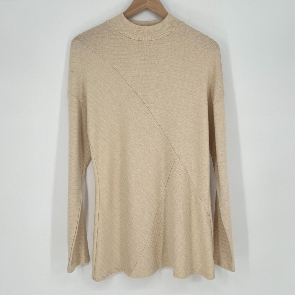 Fortune+Ivy Womens Ribbed Mock Neck Tunic Top‎ Size M Beige Pullover Long Sleeve